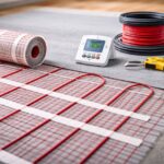 elektromos padlófűtés fűtőkábel és termosztát telepítés közben