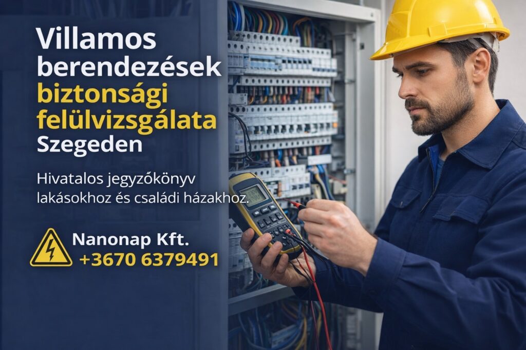 Villamos berendezések biztonsági felülvizsgálata Szegeden – Nanonap Kft hivatalos VBF jegyzőkönyvvel Villamosbiztonság